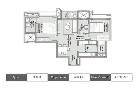 2 BHK 680 SqFt
