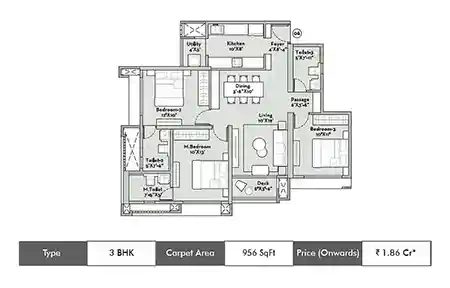 3 BHK 956 SqFt